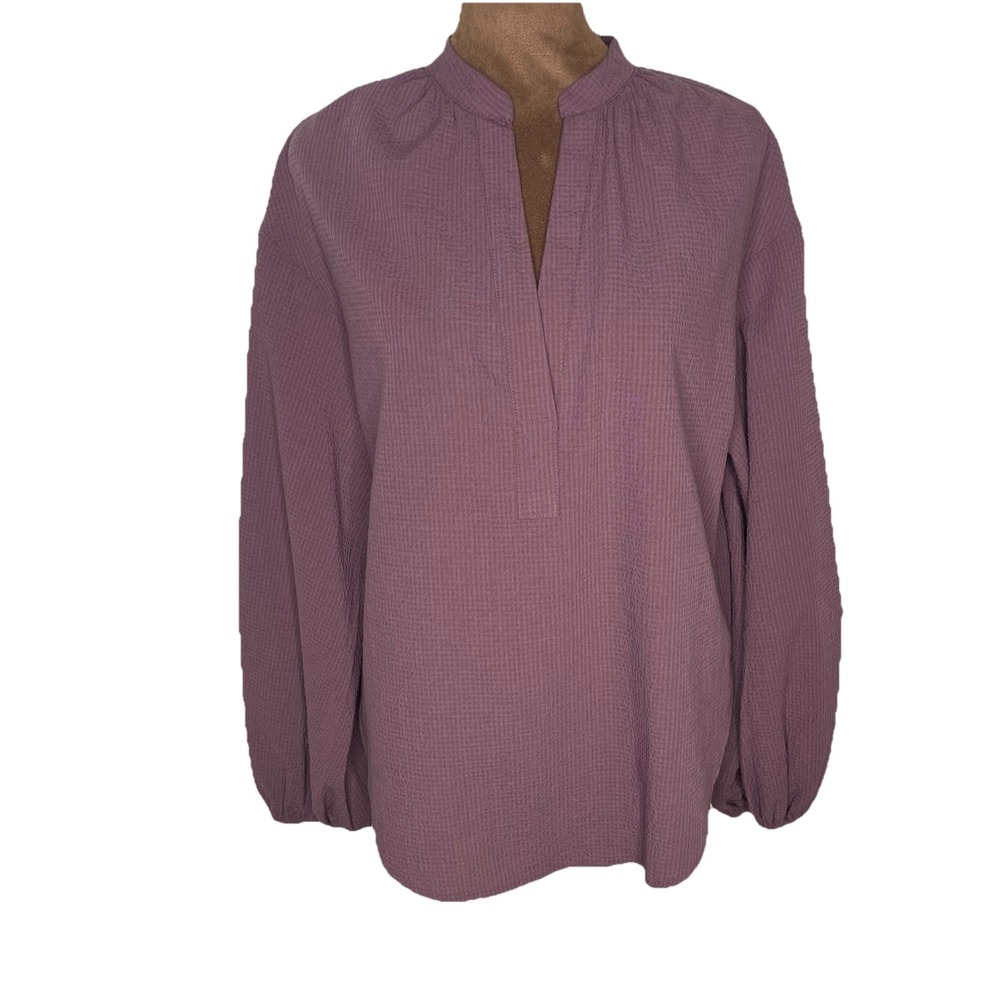 Boho Peasant Blouse Purple-Mauve V-Neck Balloon Sleeve Women's Top Size XS